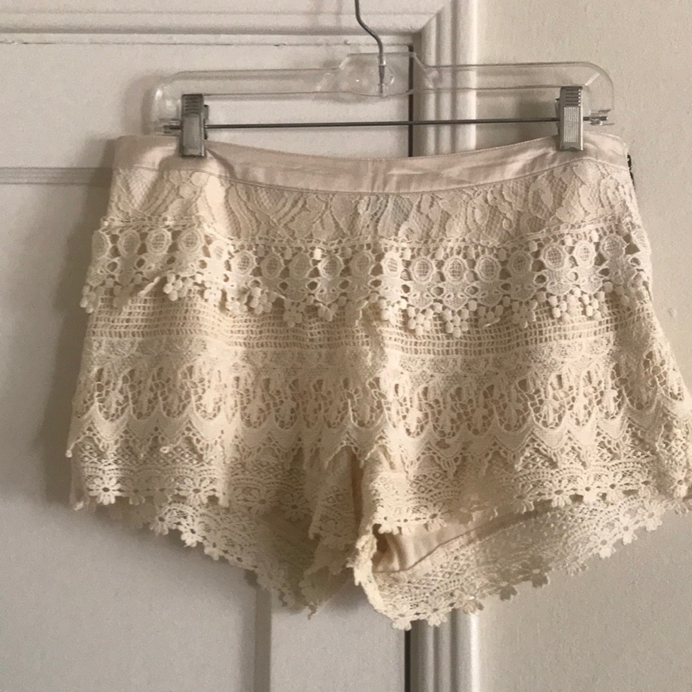 Ivory crochet mini shorts